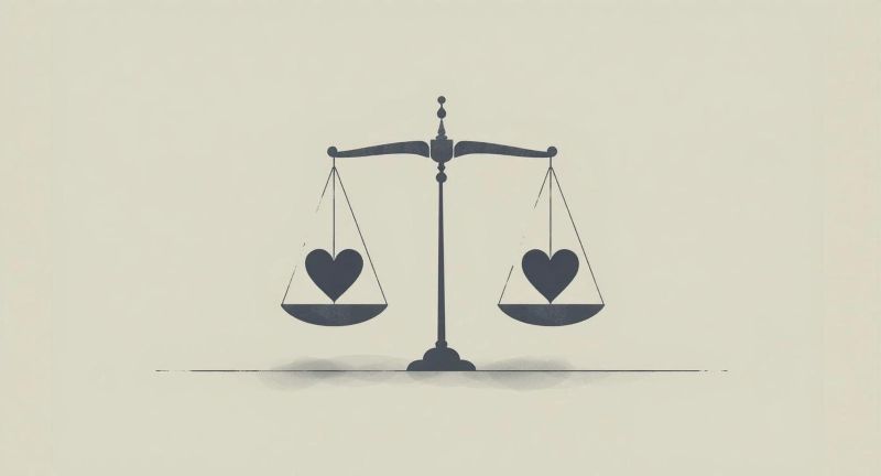 Ilustração minimalista de balança equilibrada, simbolizando equilíbrio emocional no relacionamento
