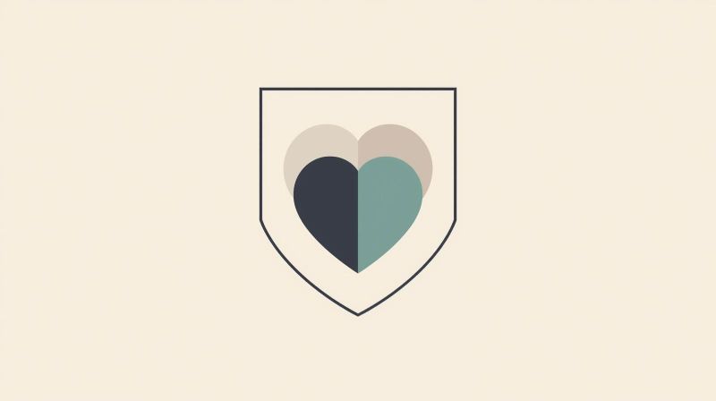 Ilustração minimalista de coração dentro de um escudo, simbolizando amor saudável com limites