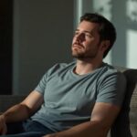 Homem refletindo sobre ansiedade de desempenho e dificuldades de ereção