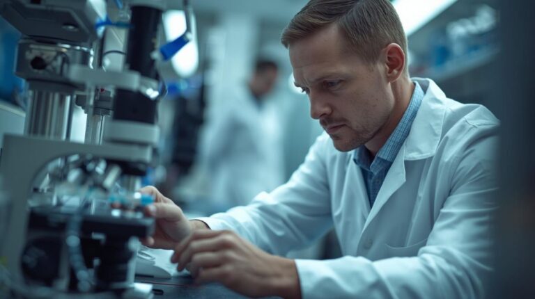Foto de um médico cientista fazendo análise e estudo em uma laboratório para cura da calvície