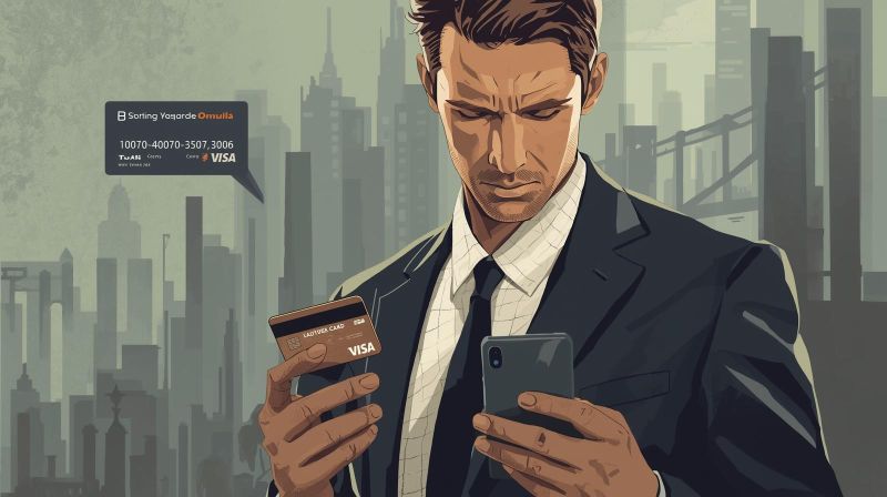 Homem usando cartão e celular, representando dependência do sistema digital