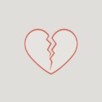 Ilustração minimalista de coração partido, simbolizando fim de relacionamento e aceitação