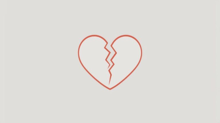 Ilustração minimalista de coração partido, simbolizando fim de relacionamento e aceitação