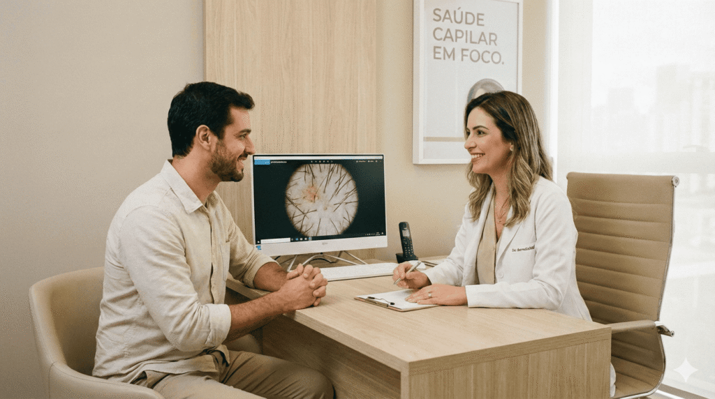 Consulta médica ou transplante capilar para tratamento da calvície