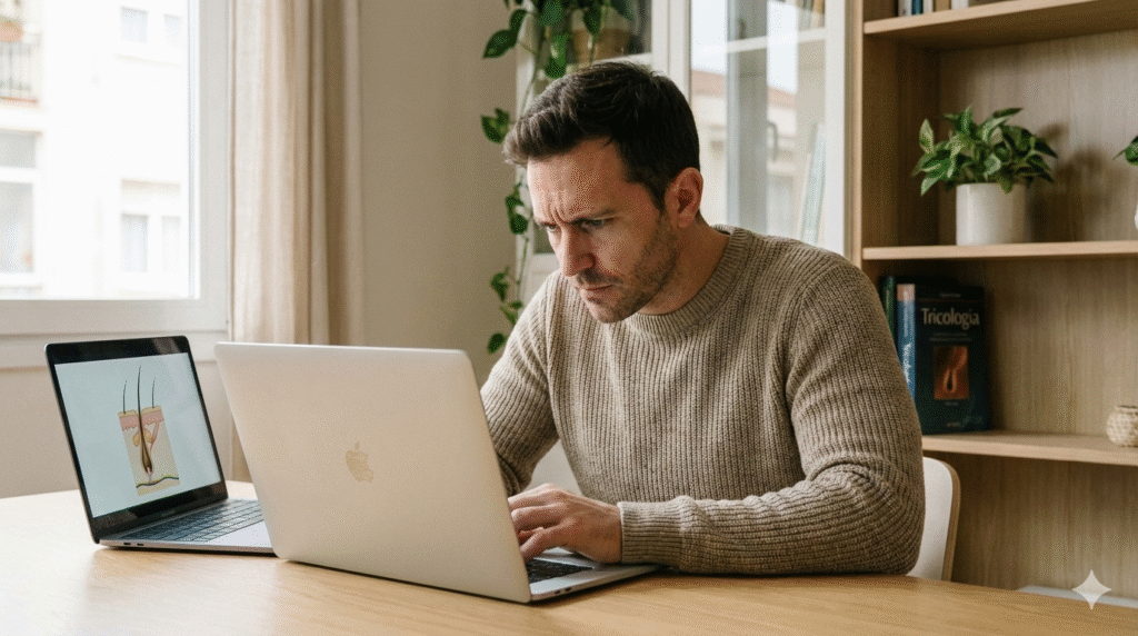 Pessoas trocando informações sobre tratamento da calvície em comunidade online