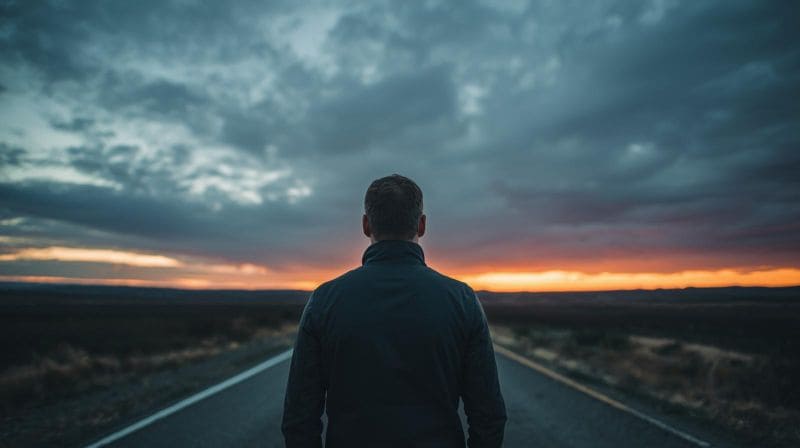 Ilustração minimalista de estrada indo ao horizonte, simbolizando futuro e progresso após o término